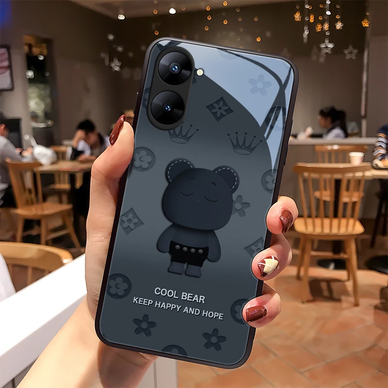 圆脸熊适用oppo真我V30手机壳realmeV30T玻璃壳款全包硅胶防摔男