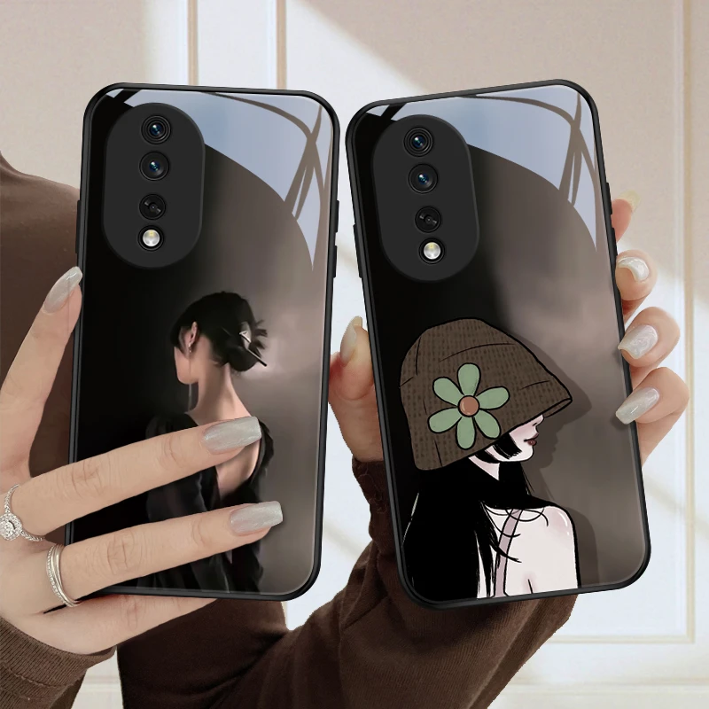 背影女孩适用华为荣耀80手机壳荣耀80pro玻璃壳Honor80se全包硅胶