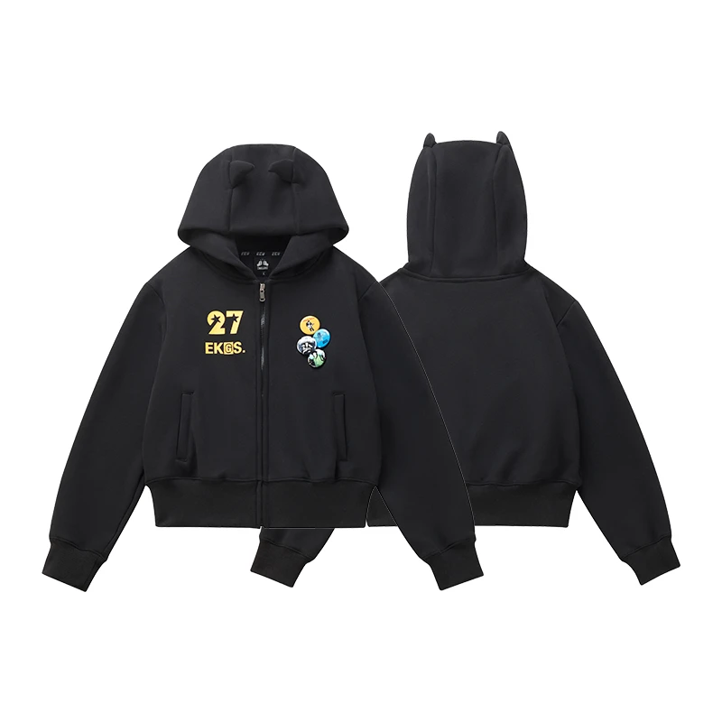 Wildkidz复古【立体耳朵】连帽卫衣女加绒美式印花短款休闲上衣开衫