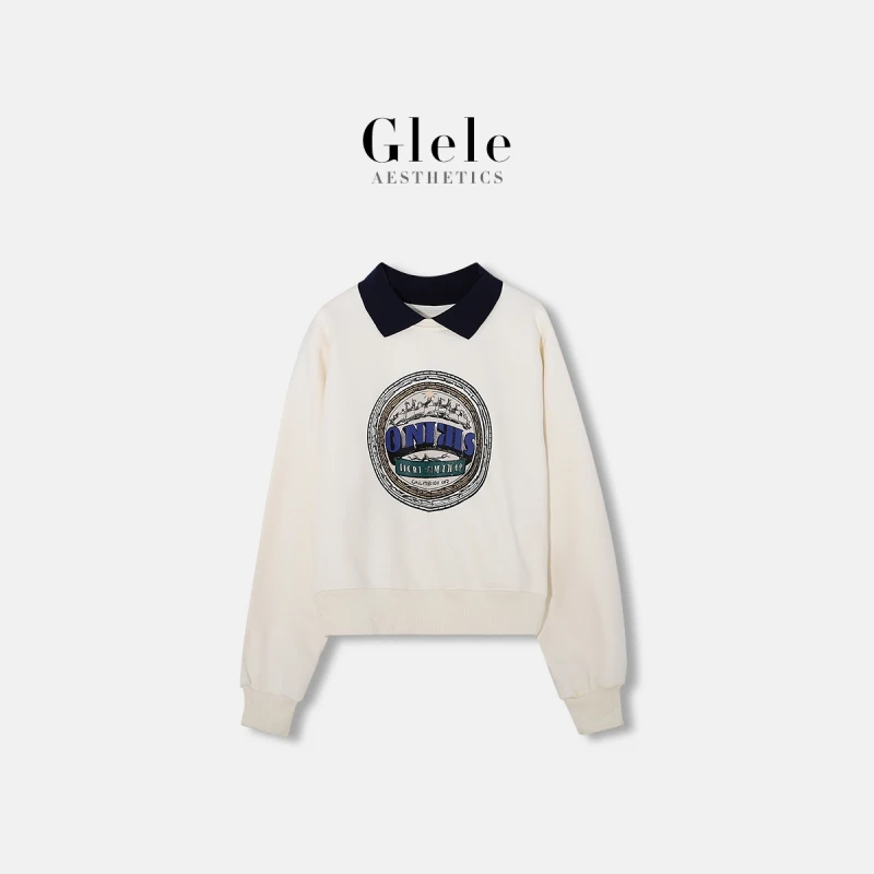 Glele私服“加州俱乐部”秋冬撞色翻领加厚卫衣减龄百搭休闲印花