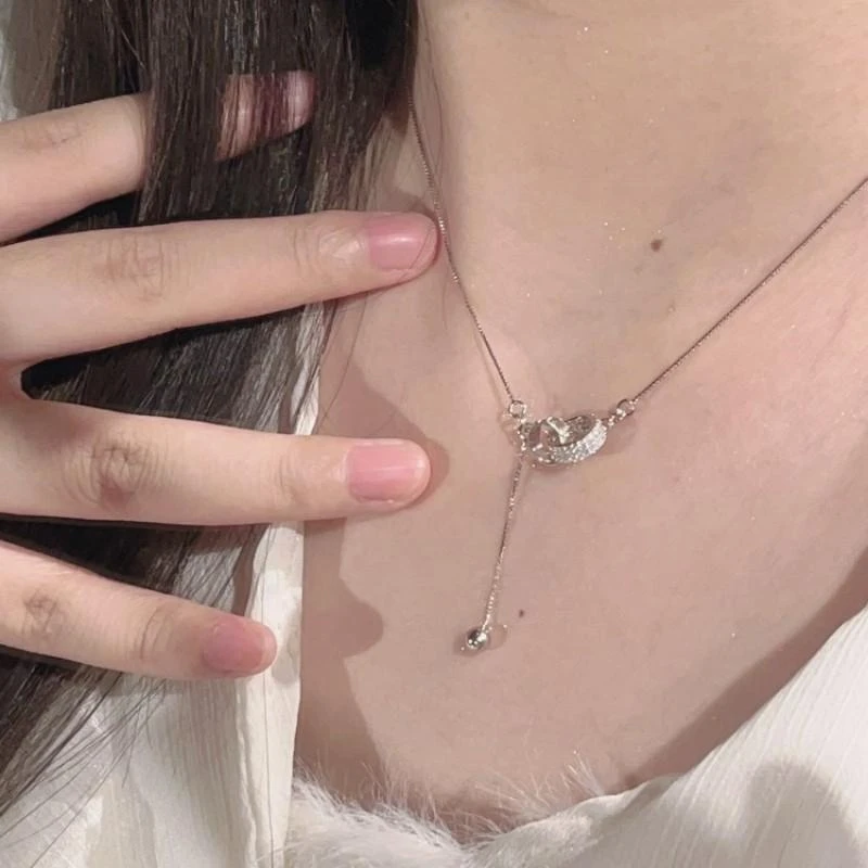 坠链均足银锆石 双环流苏项链女990足银锁骨链情人节礼物A100394