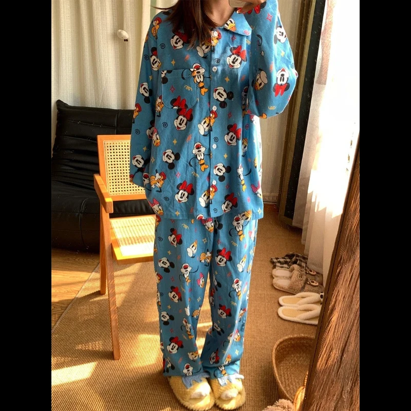2024亲肤德绒家居服休闲大码套装可外穿可爱米奇印花睡衣女秋冬款