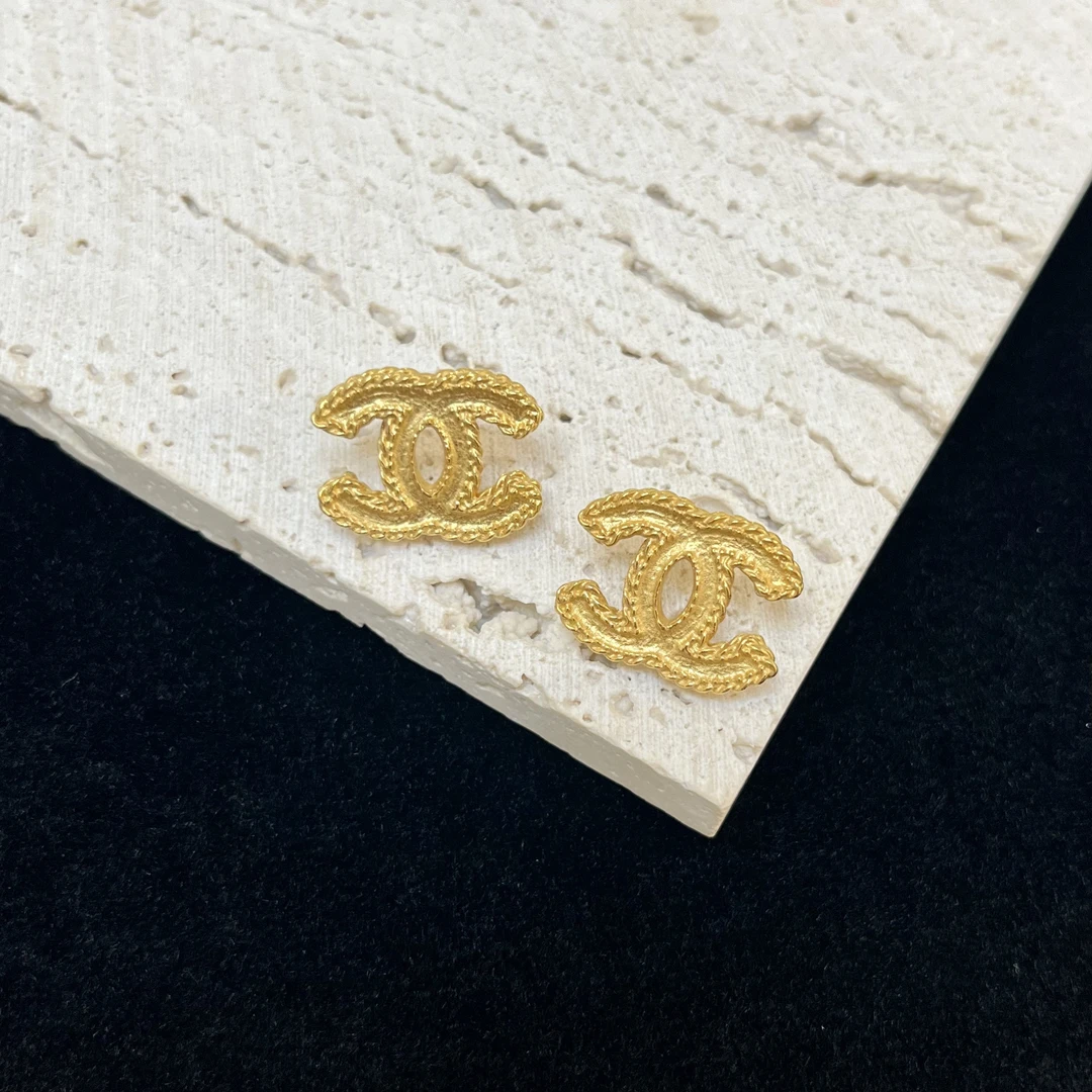 95新 Chanel/香奈儿 金色麦穗双C耳钉 RB5024012