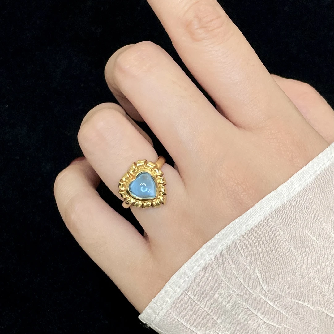 95新 YSL/圣罗兰 蓝色爱心戒指 2402124