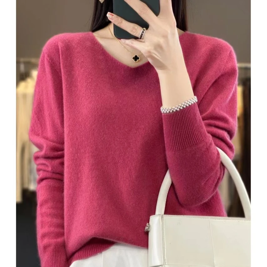 涵玖玥【100羊毛】V领精致款显瘦宽松时尚感长袖上衣07-882