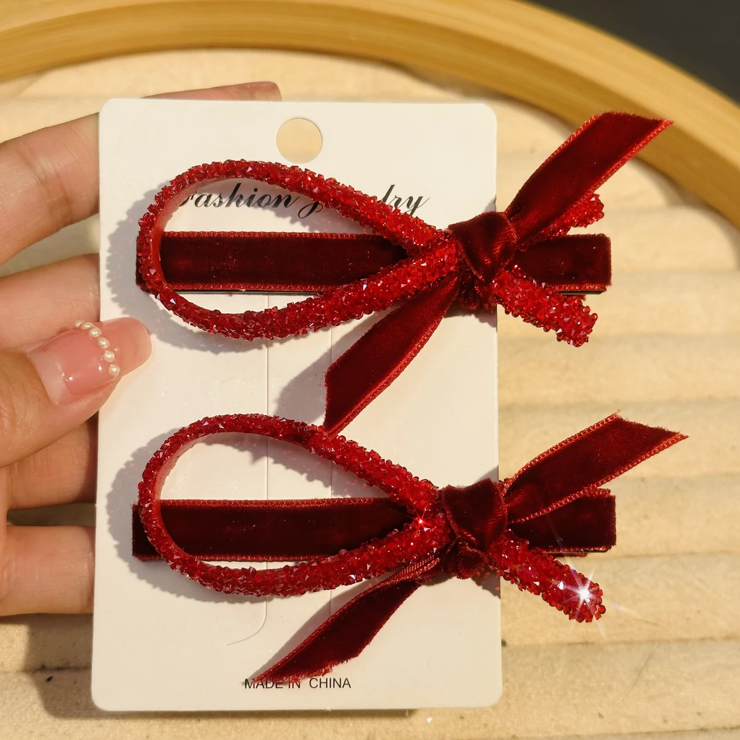 【2件装】蝴蝶结丝绒鸭夹圣诞元旦新年红网红气质秋冬