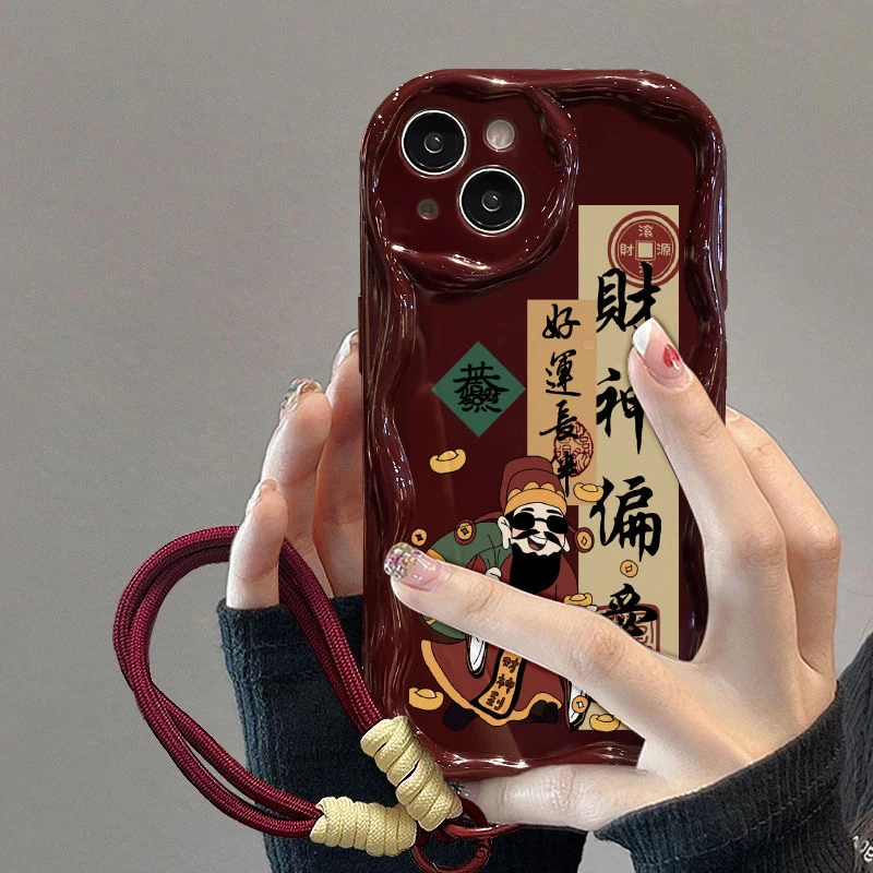 奶油壳适用iphone15苹果14p荣耀100红米高级感好运新年财神手机壳