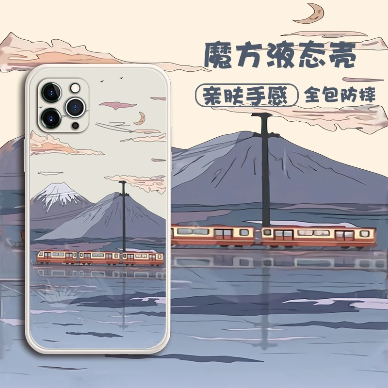 直边轻薄壳苹果/华为/VIVO/OPPO/小米风景落日软硅胶保护壳
