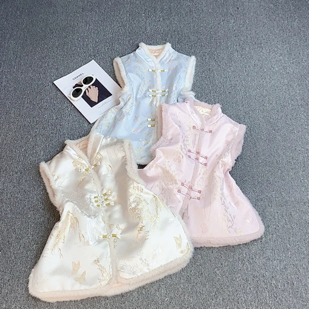 国潮风毛边薄棉盘扣马夹