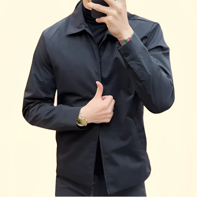 2024春季新款男夹克时尚百搭净版翻领行政男士夹克薄外套商务休闲