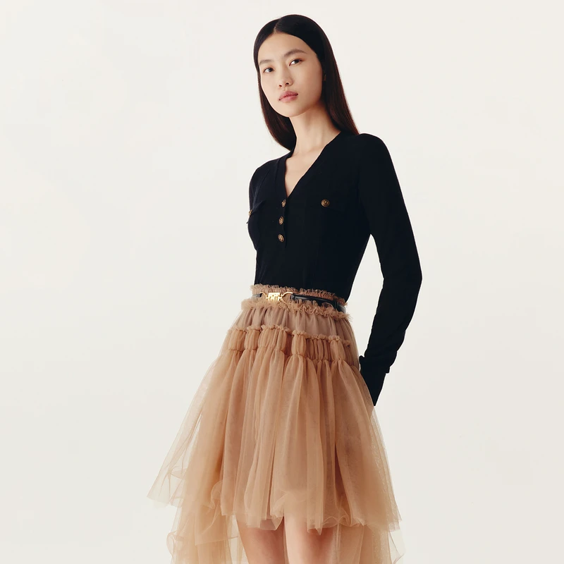 HPLY/荷比俪新款秋冬万能时尚长袖V领金属扣打底衫HEC41650353