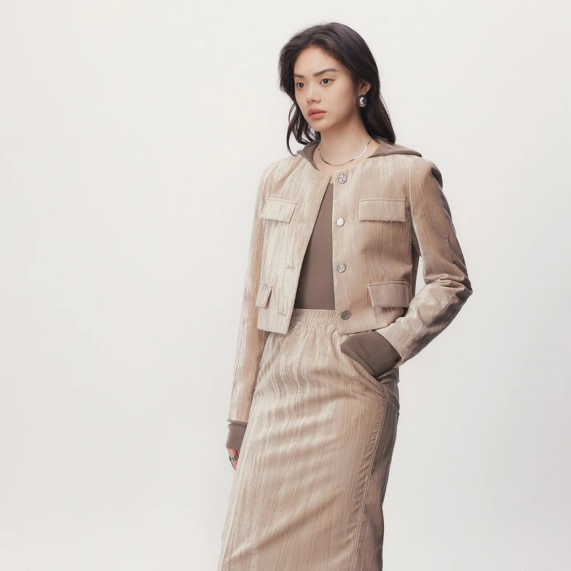 HPLY/荷比俪小香风新法式气质丝绒拼接华丽外套HDD32520012