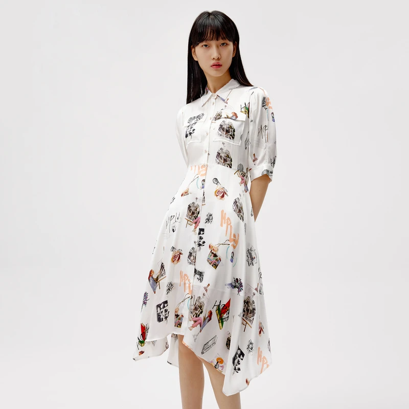 HPLY荷比俪夏新款女印花桑蚕丝性价比显瘦百搭连衣裙HMC21750103