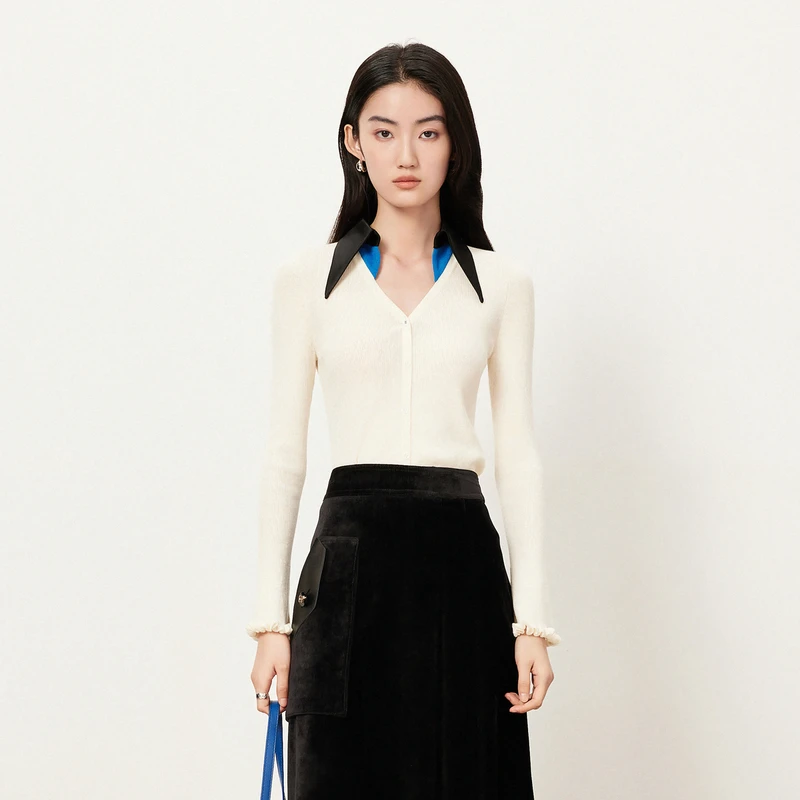 【商场同款】HPLY荷比俪冬季新款拼接喇花针织衫HMD41650290