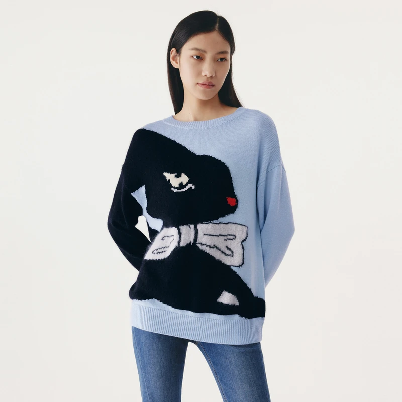 HPLY/荷比俪秋季女大兔子提花温柔减龄撞色针织衫HMC35650313