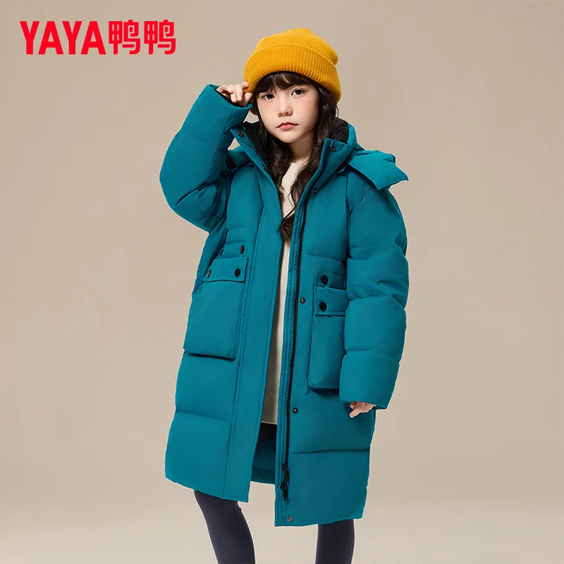 YAYA/鸭鸭童装羽绒服2025冬季新款保暖男女中大童中长款外套加厚