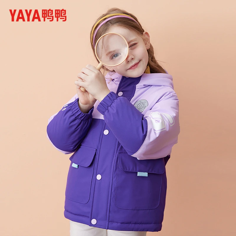 YAYA鸭鸭童装儿童羽绒服女童男大童冬装连帽外套DYQ68B0070洋气