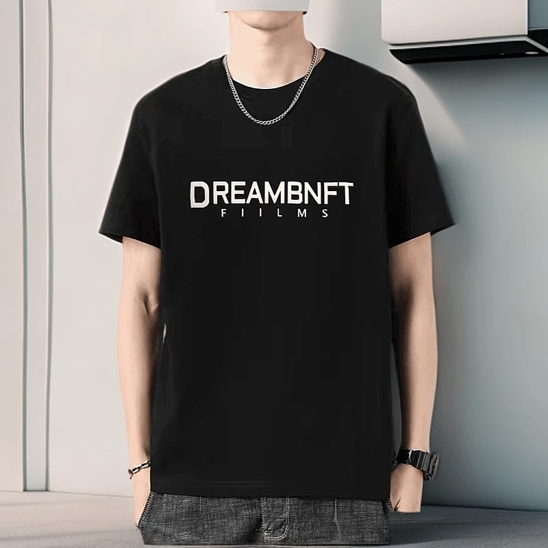 新款男士男装短袖透气半袖t恤宽松印花男士T恤100%纯棉运动