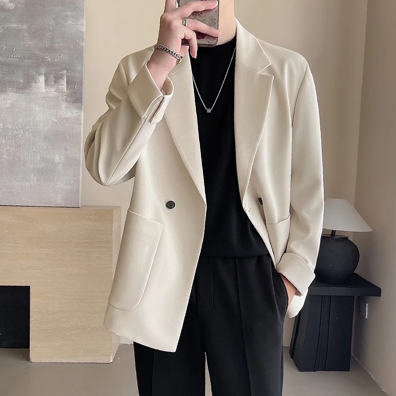 （九九）轻奢时尚男士春秋季高品质轻熟风纯色系宽松休闲风西装外套