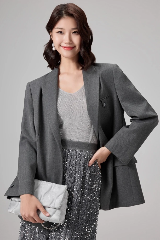 姚领YAOLY秋季新品气质女神灰色西装