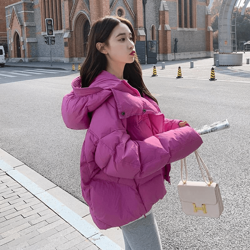 棉服女2023秋冬新款小个子短款宽松韩系加厚花苞连帽学院风棉衣wh