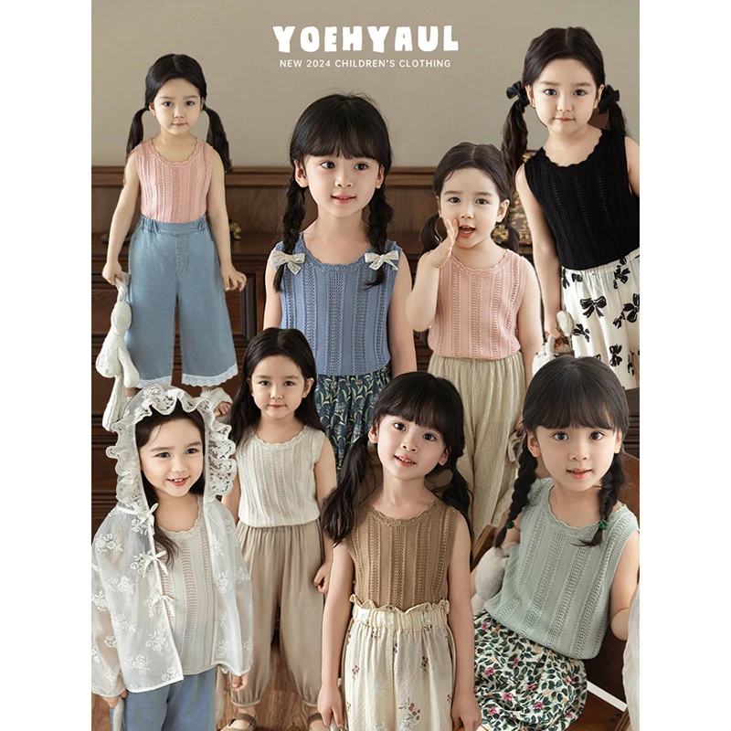 【清】幼悠夏四波女童镂空挑孔清透上衣女宝夏季百搭洋气背心LX0195