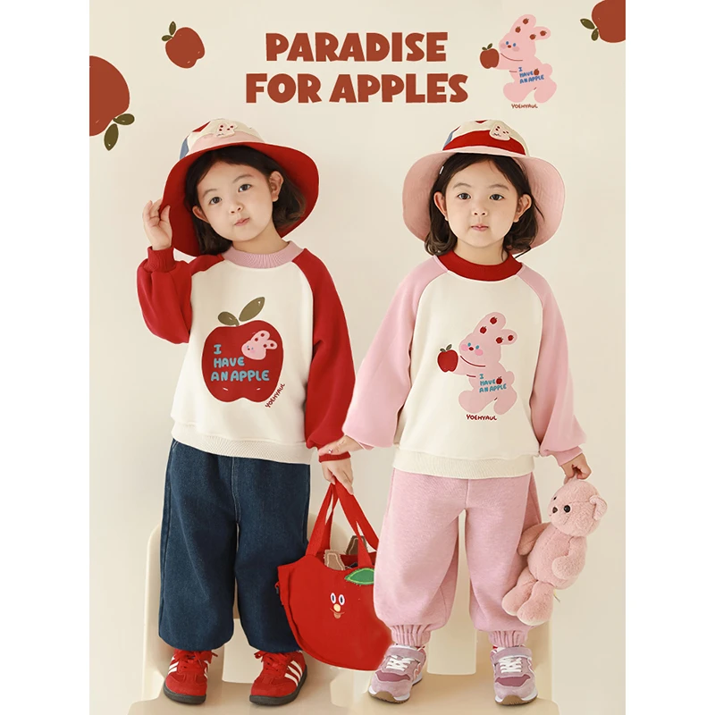 YOEHYAUL/幼悠童装【一颗苹果】冬二波保暖可爱套头卫衣汉服D3933