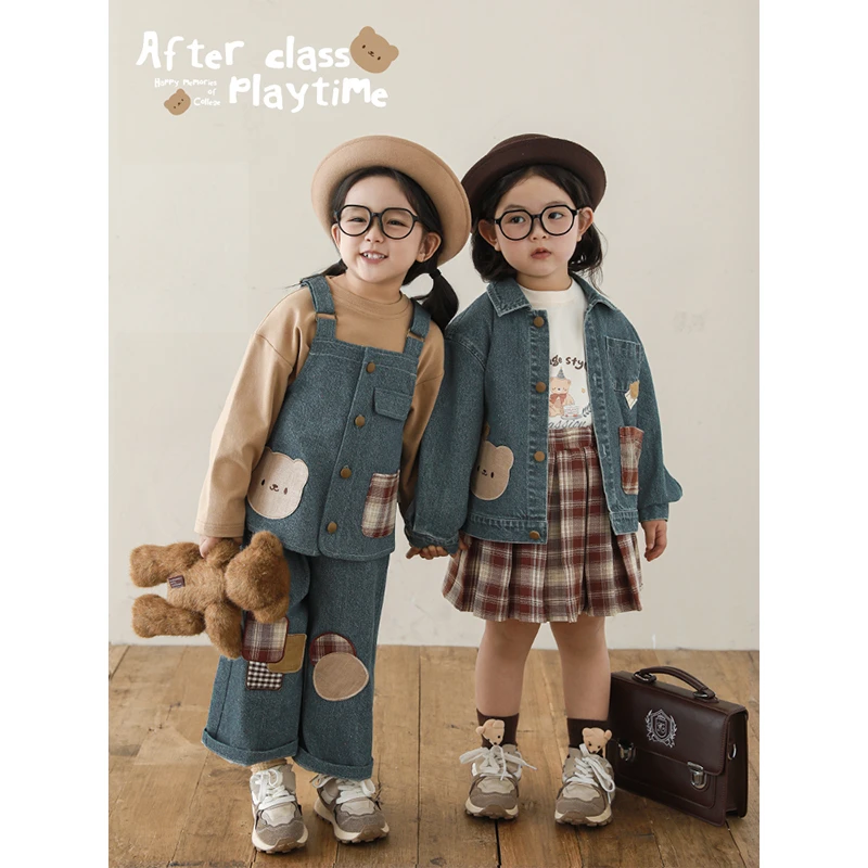 YOEHYAUL/幼悠女童马甲坎肩宝宝卡通小熊牛仔背带上衣童装 Q3408