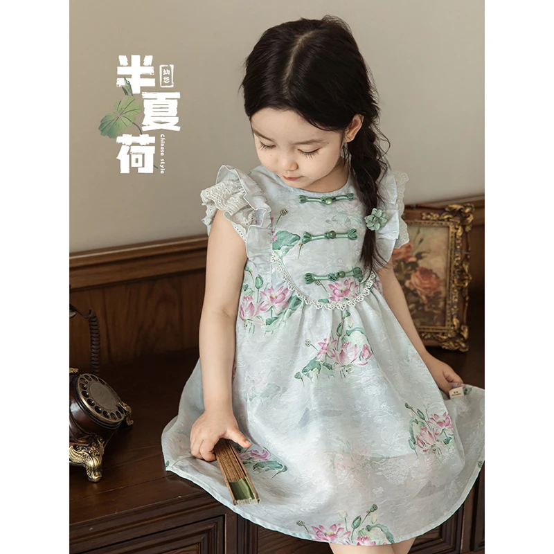 【清】夏四波女童镶嵌花边百搭印花裙子女宝夏季休闲 连衣裙潮X4670