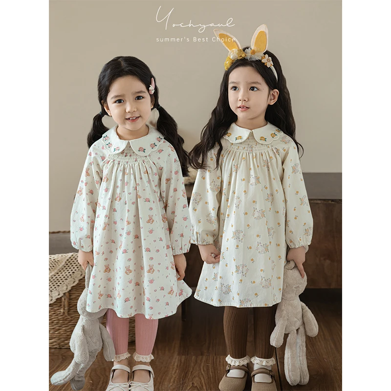 【2025年秋冬清】秋二波春秋女童卡通碎花两色翻领连衣裙LQ0131