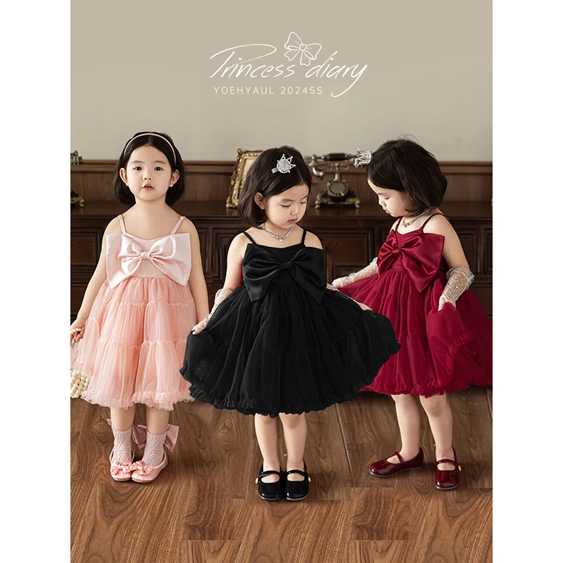 【清】清新公主风洋气潮流时尚蝴蝶结甜美风连衣裙 X4655