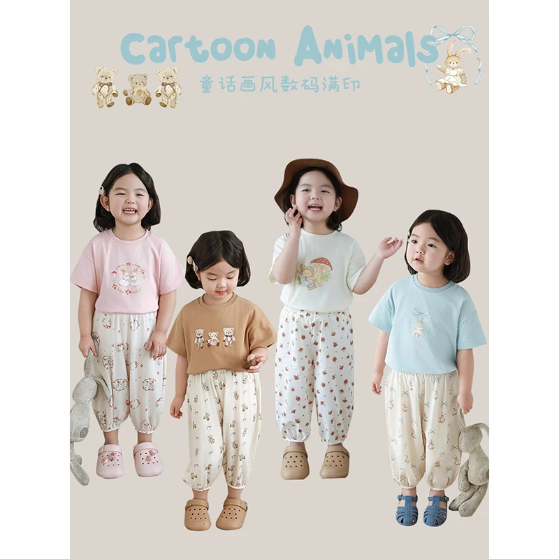 幼悠 夏三波多色撞色时尚卡通圆领女宝简约打底可爱短袖T恤 X4429