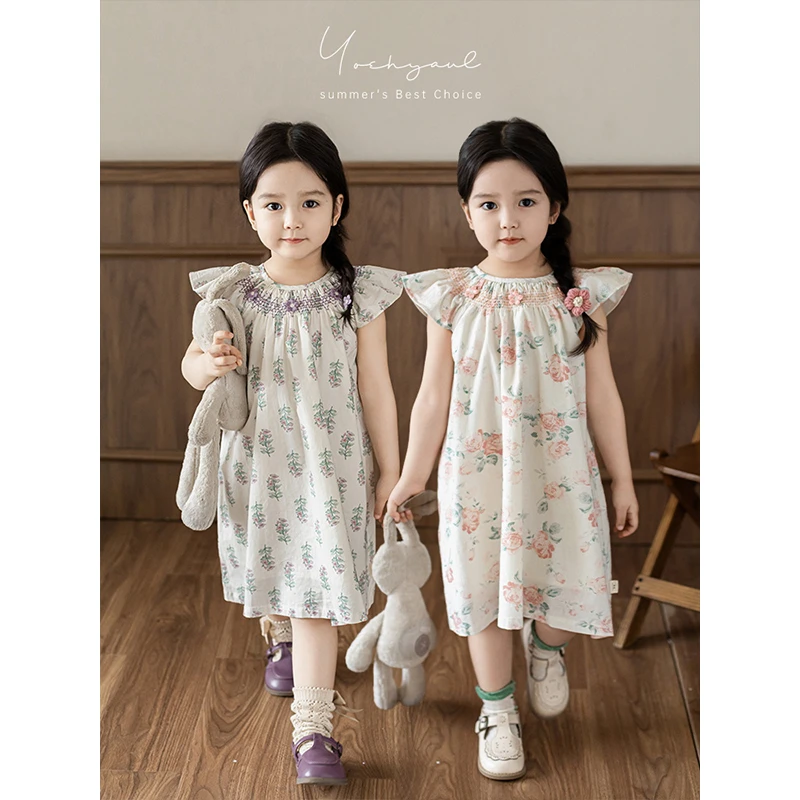 【清】幼悠女童夏五波洋气时尚百搭甜美裙子碎花浪漫连衣裙潮 x4535