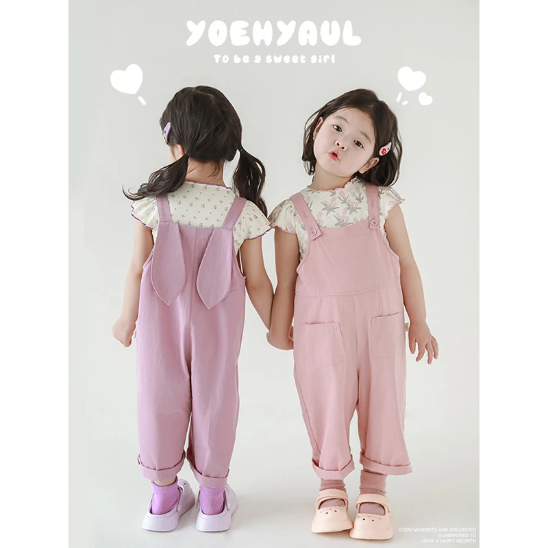 幼悠夏三波女童休闲百搭纯色裤子儿童夏季洋气薄款背带裤X4528