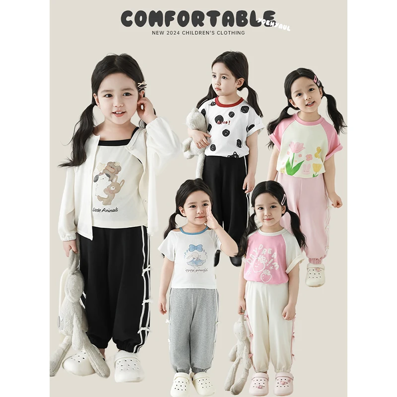 【清】幼悠夏四波女童蝴蝶装饰 卡通薄款裤子 女宝洋气休闲裤 X4586