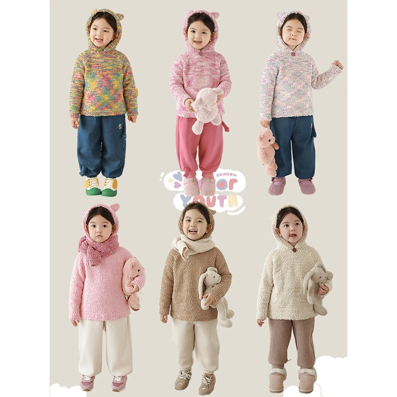 YOEHYAUL/幼悠幼悠 冬二波【卖萌萌娃】弹力俏皮保暖连帽毛衣 D3553