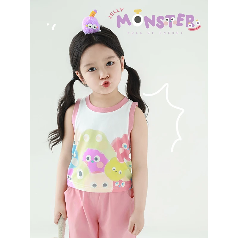 幼悠夏四波 女童冰菓怪兽数码印花 女宝夏季薄款百搭小背心LX0026
