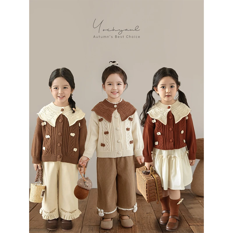 清 YOEHYAUL/幼悠 冬二波【典雅少女】撞色花边翻领毛衣开衫 D4015