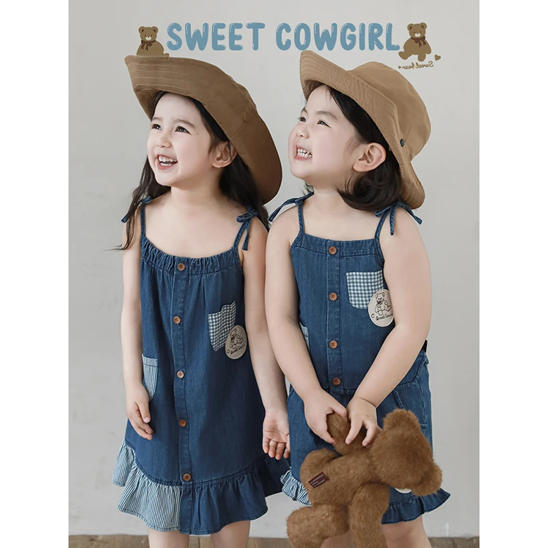 幼悠【牛仔甜妹】夏季儿童时尚百搭裙子女童休闲牛仔吊带裙 X4608
