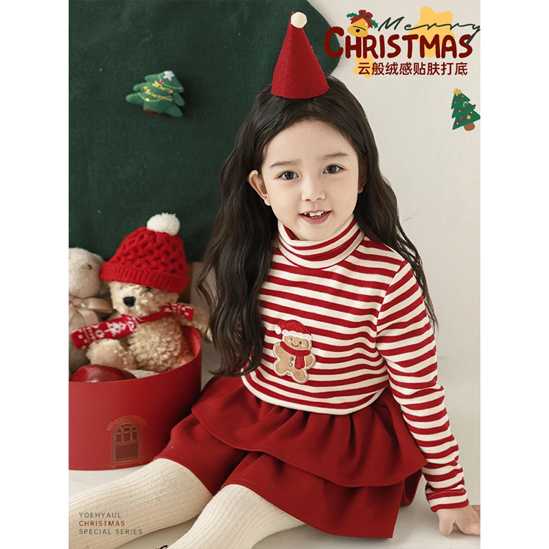 YOEHYAUL/幼悠幼悠【圣诞姜饼】冬五波圣诞宝宝加厚高领打底衫D3834