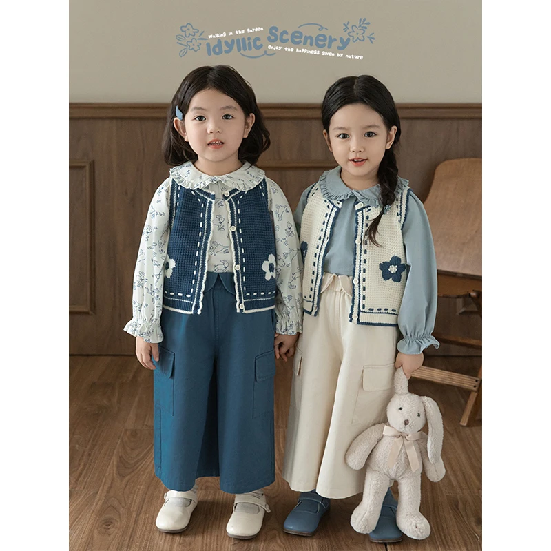 YOEHYAUL/幼悠幼悠女童秋一波春秋洋气复古小花毛衣马甲  LQ0137