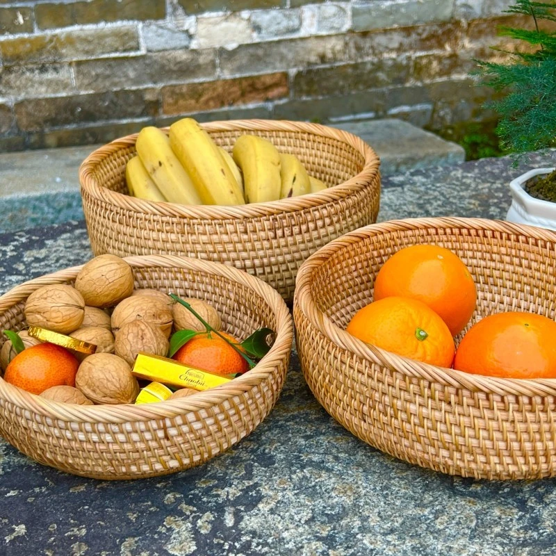 TB002（邱峰专属）纯手工藤编家用客厅餐厅圆框创意收纳篮三件套