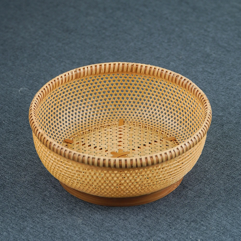 LZ031（邱峰专属）纯手工非遗竹编藤编家用客厅精品创意圆形水果篮