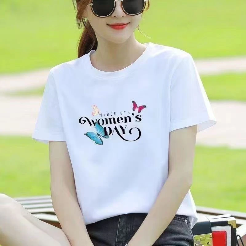 夏季新款【蝴蝶+字母】纯棉短袖休闲T恤时尚宽松百搭印花