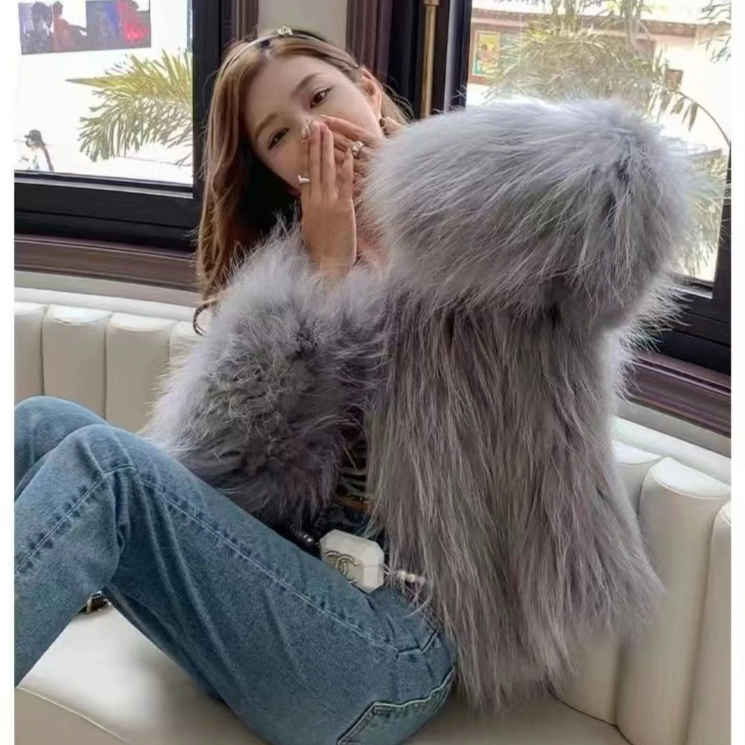 50双面【娟娟优品】50衣长时尚高端貉子毛毛双面加厚编织