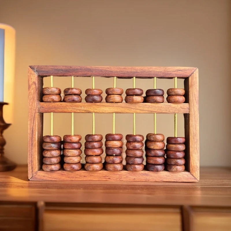 正宗海南黄花梨手工木算盘手把件铜杆珠算文玩收藏装饰礼品摆件