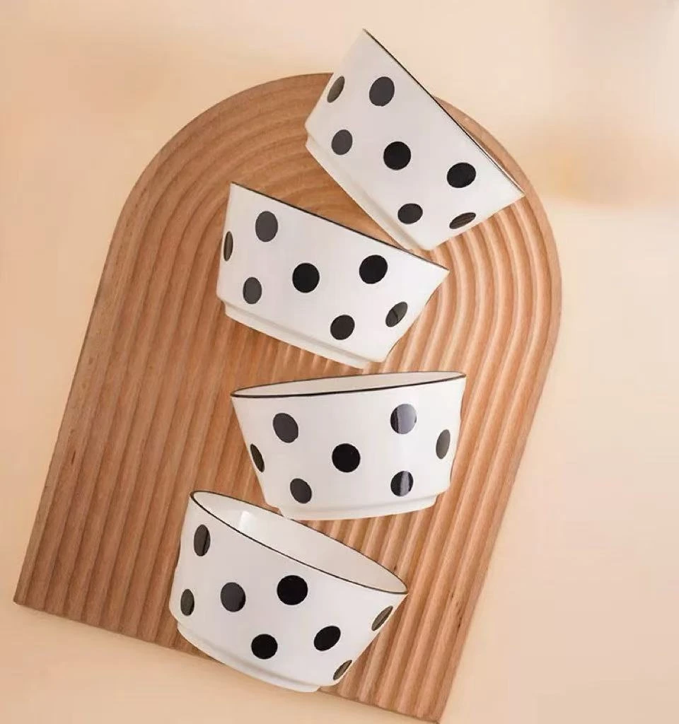 赫本风波点碗微波炉烤箱洗碗机可用防滑米饭碗沙拉摩登复古4.5寸