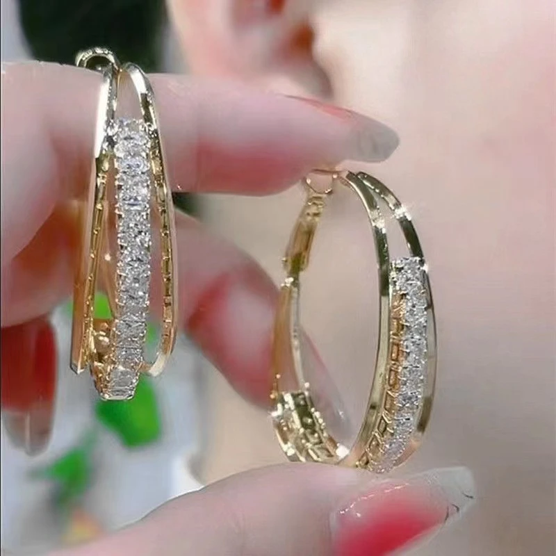 铜合金耳饰 『气质女人』欧美轻奢设计感耳圈方圆脸适合的耳环A-137