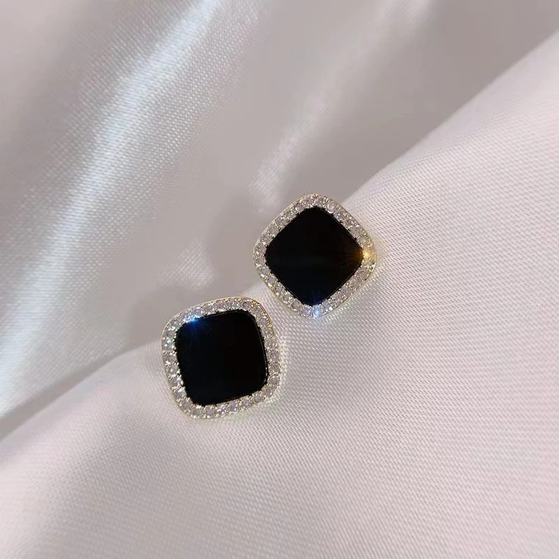 铜合金耳饰 【2号】『几何形』黑色精致镶嵌镶钻优雅小巧耳钉C-031