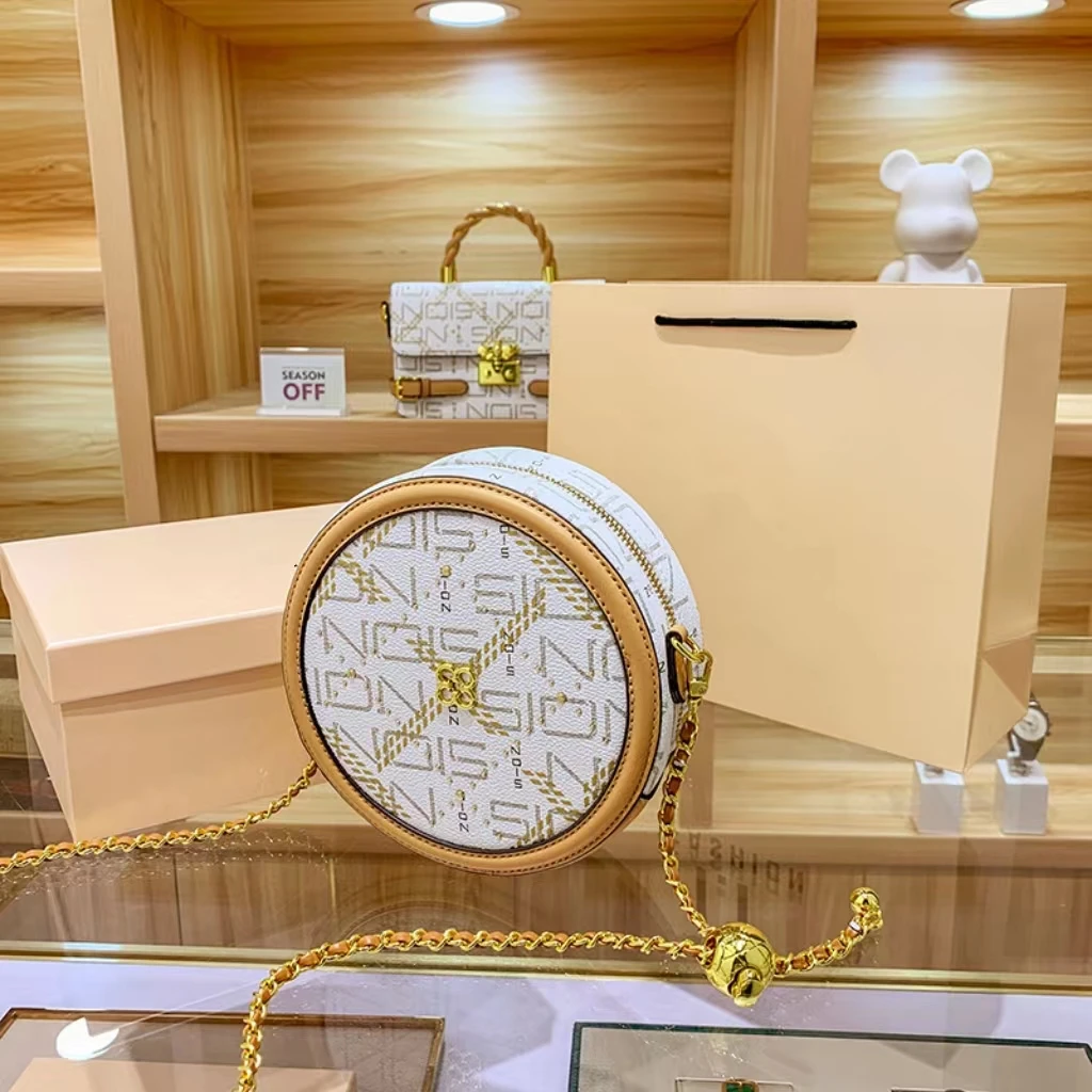 新款时尚气质百搭单肩斜跨圆饼包Q-2063白色